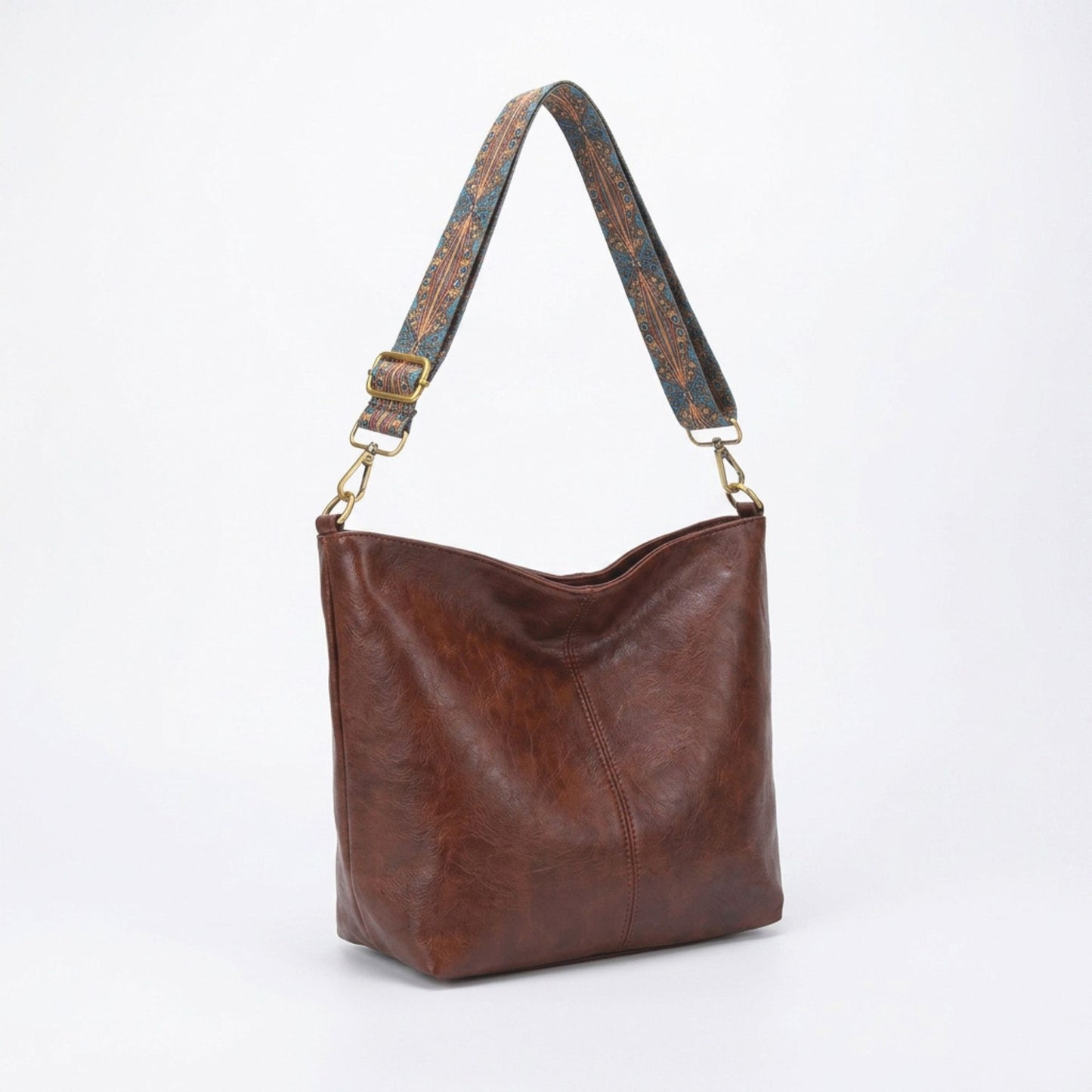 Faux Leather Hobo Shoulder Bag with Adjustable Wide Strap and Zipper Pockets