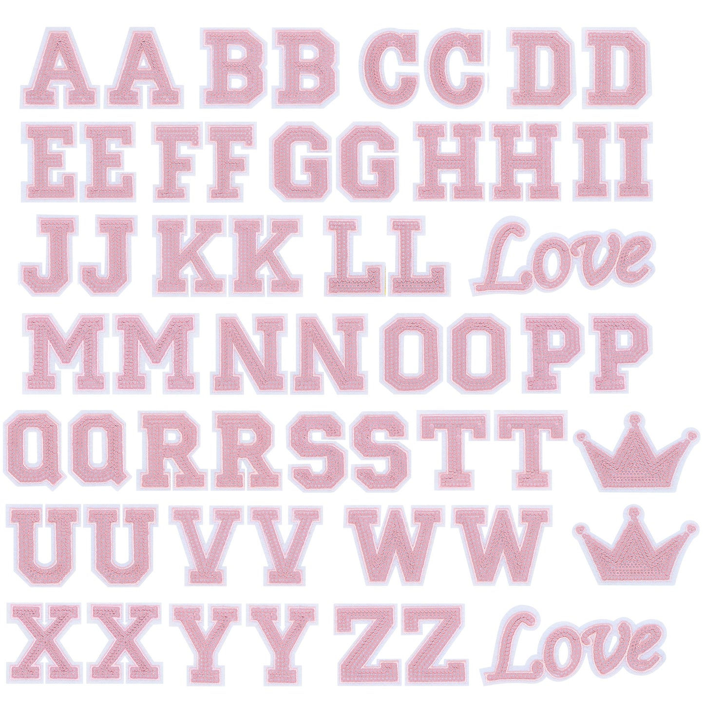 56 PCS Sequin Letter Iron On Patches A-Z Alphabet Varsity Letter Sewing Repair Preppy Glitter Hot-fix for Bag Shoes DIY Supplies