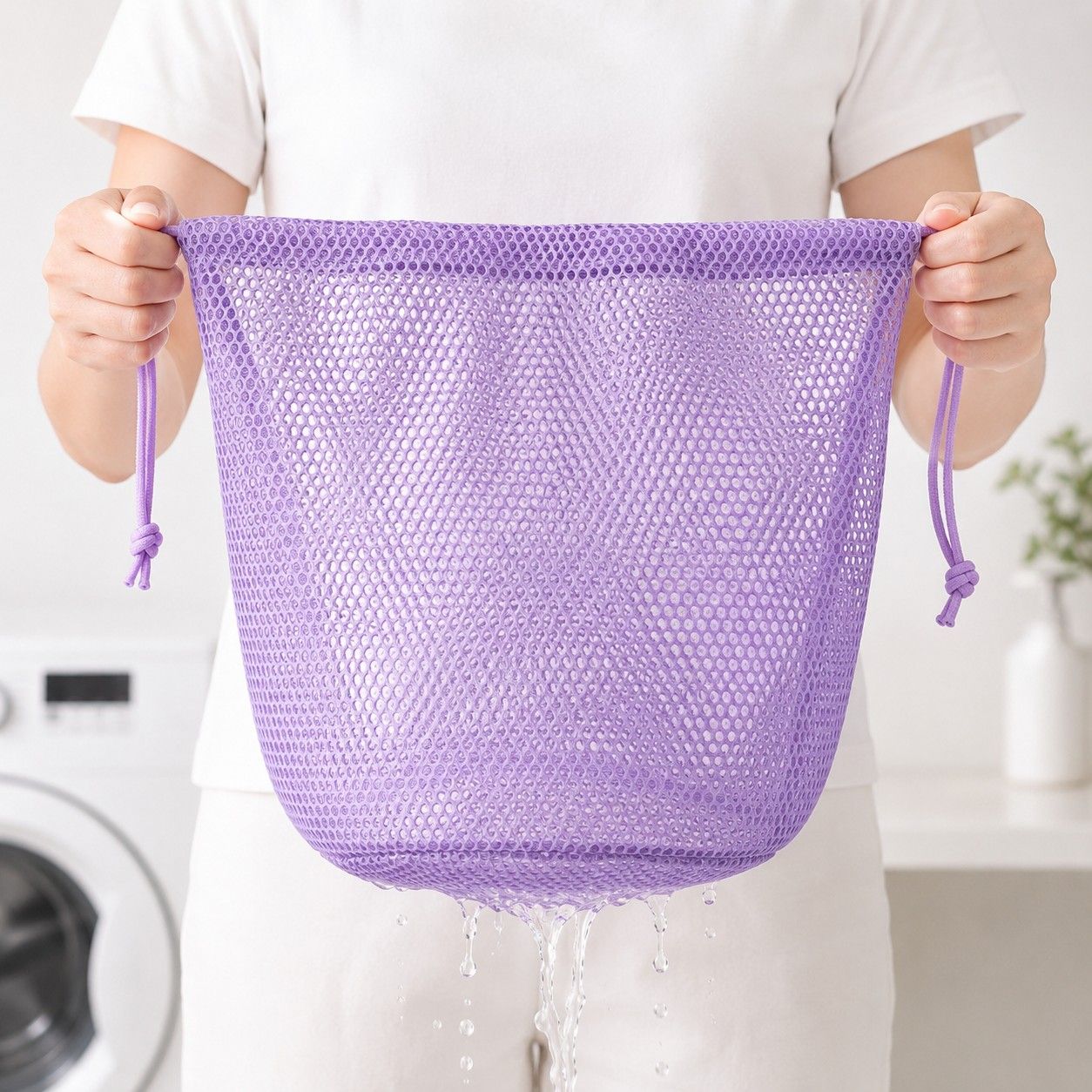 2-Pack Mesh Drawstring Shower Bags, Large and Small Travel Organizer Set