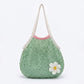 Crochet Style Net Tote Bag with Daisy Accent and Shoulder Straps
