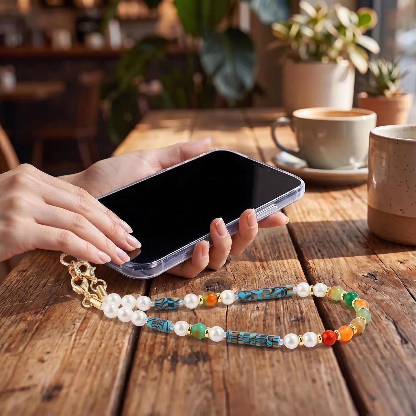 Beaded Phone Wrist Strap with Removable Clasps