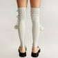 2pcs Women's Over-the-Knee Knit Socks with Pom Pom Tie and Ribbed Pattern