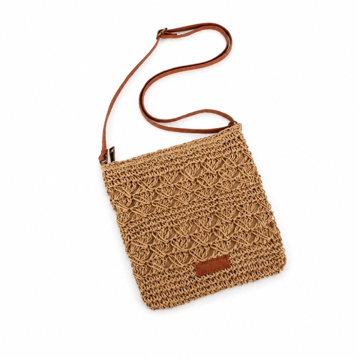 Textured Woven Crossbody Bag with Adjustable Strap Zip Closure and Slip Pocket