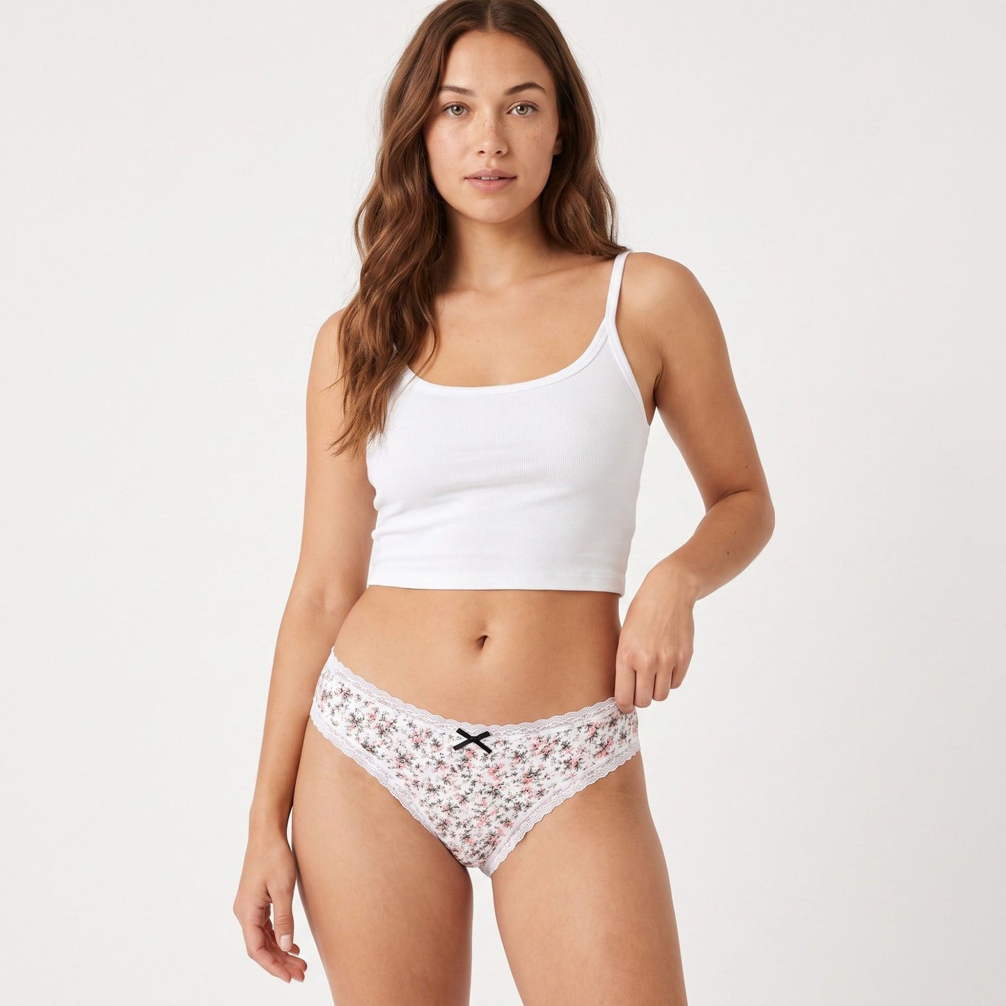2 Pack Floral Print Bikini Underwear with Lace Trim