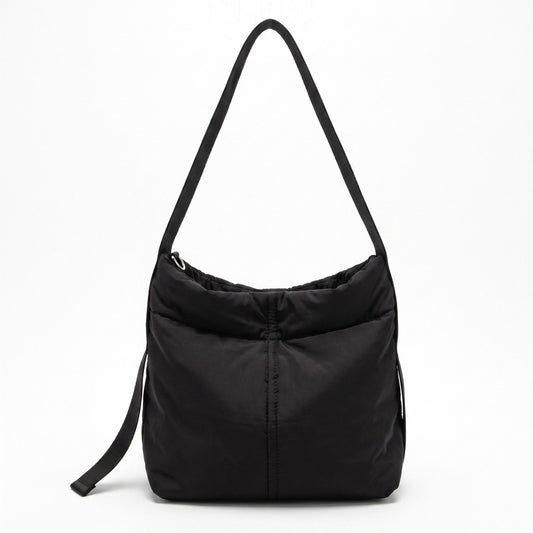 Vertical Seam Padded Hobo Tote Bag with Dual Convertible Straps for Shoulder Crossbody Wear 9.4x8.7x4.7in