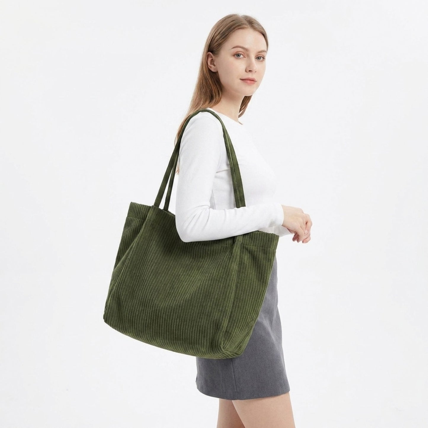 Corduroy Tote Bag Large Capacity Slouchy Shoulder Bag for Work School
