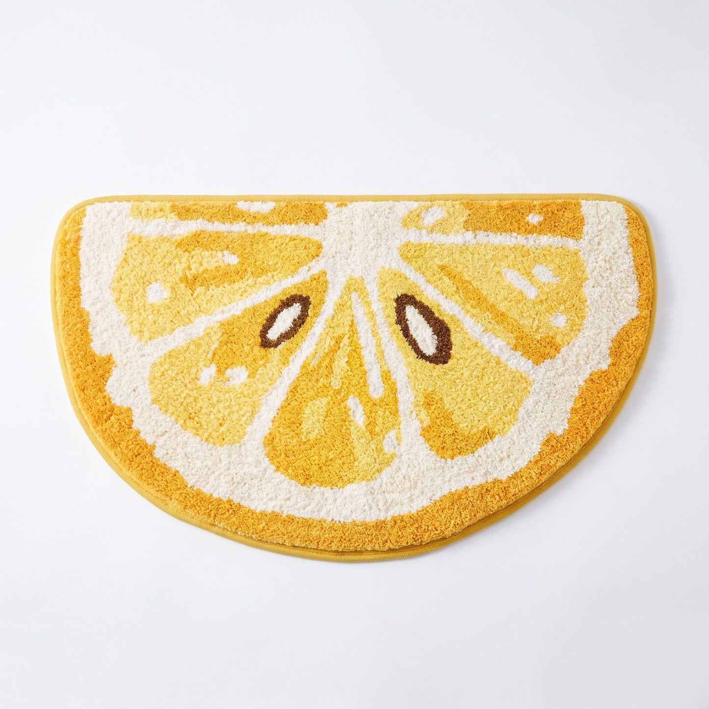 Kiwi Fruit Slice Plush Semicircle Bathroom Mat with Green Tufted Design