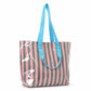 Striped PVC Beach Tote Bag with Magnetic Closure and Zip Pocket