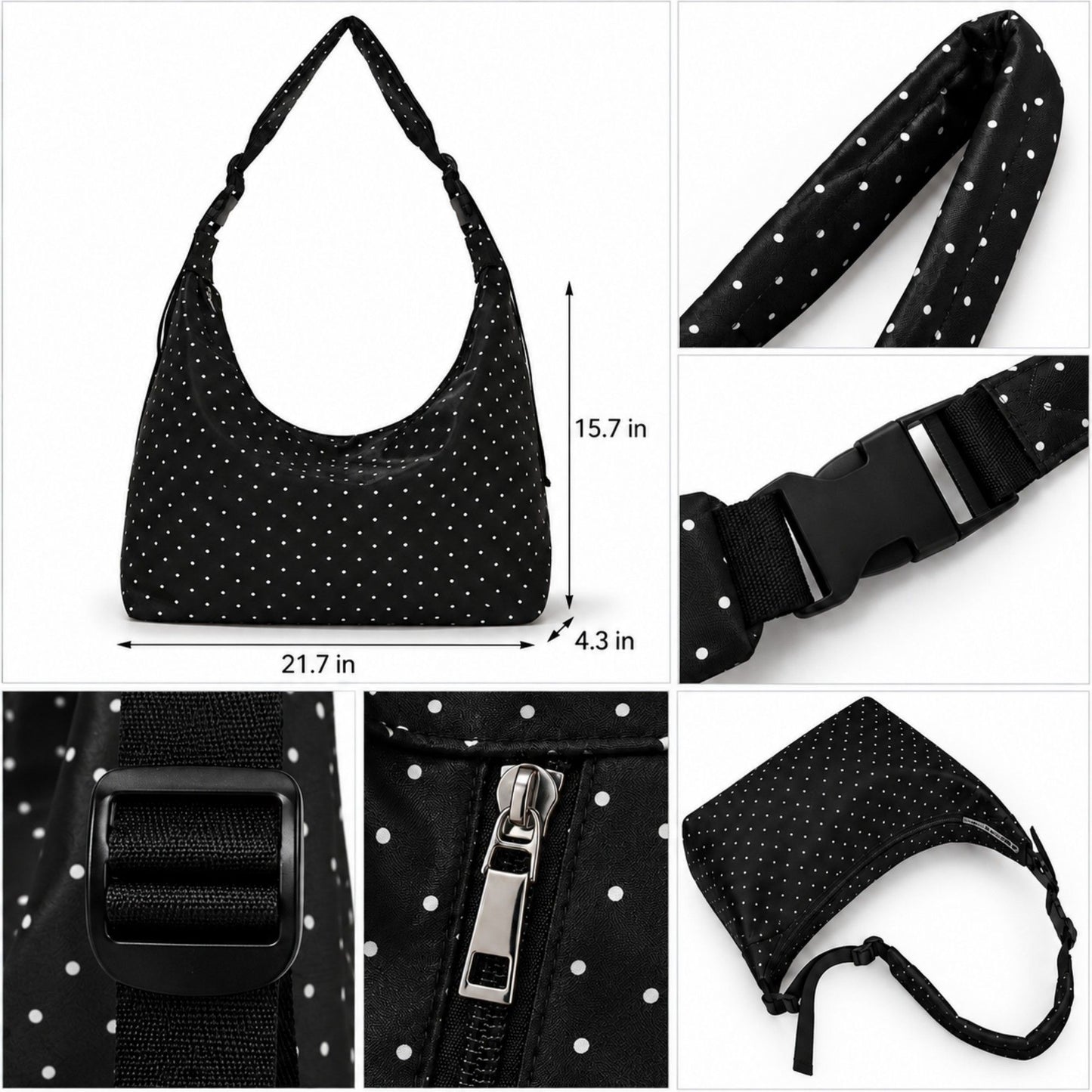 Large Nylon Polka Dot Shoulder Tote Bag