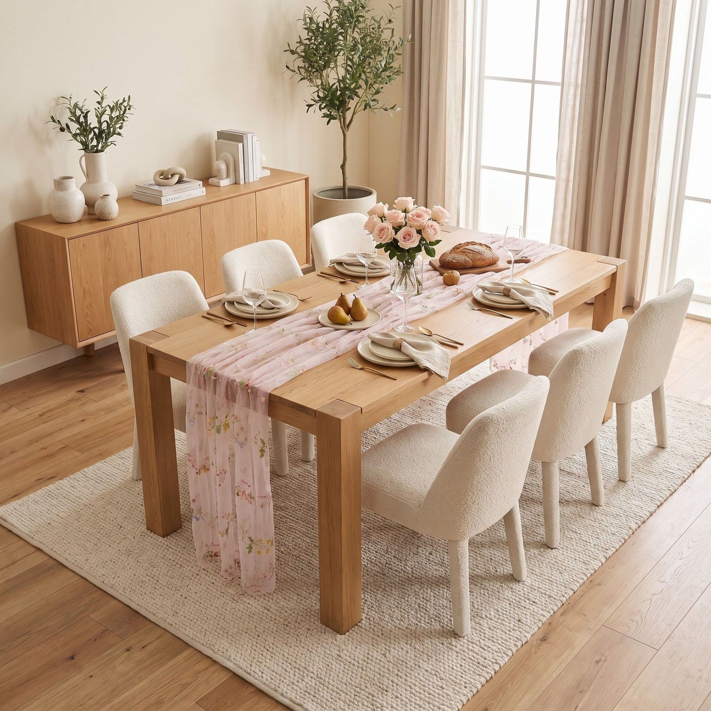 Sheer Floral Embroidered Table Runner 29.5x70.9in