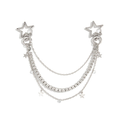 Star Chain Bag Charm with Layered Silver Tone Chains Dual Clips for Jeans Bags and Keys