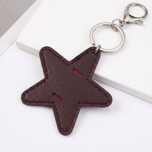 2-Piece Womens Faux Leather Bag Charm Keychain with Metal Clip Ring and Stitched Detail