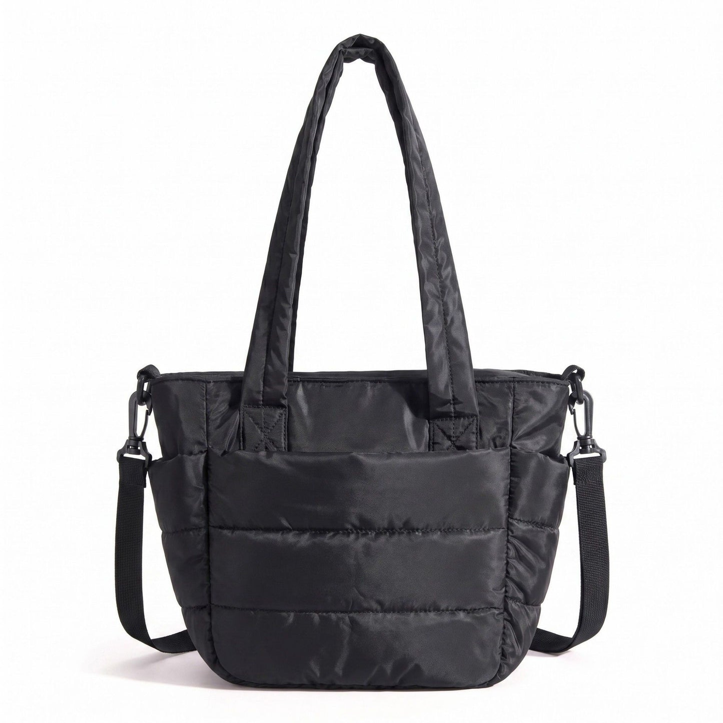 Quilted Puffer Tote Bag with Adjustable Shoulder Strap Multi Pocket Lightweight Carryall Handbag 13x6x10 in