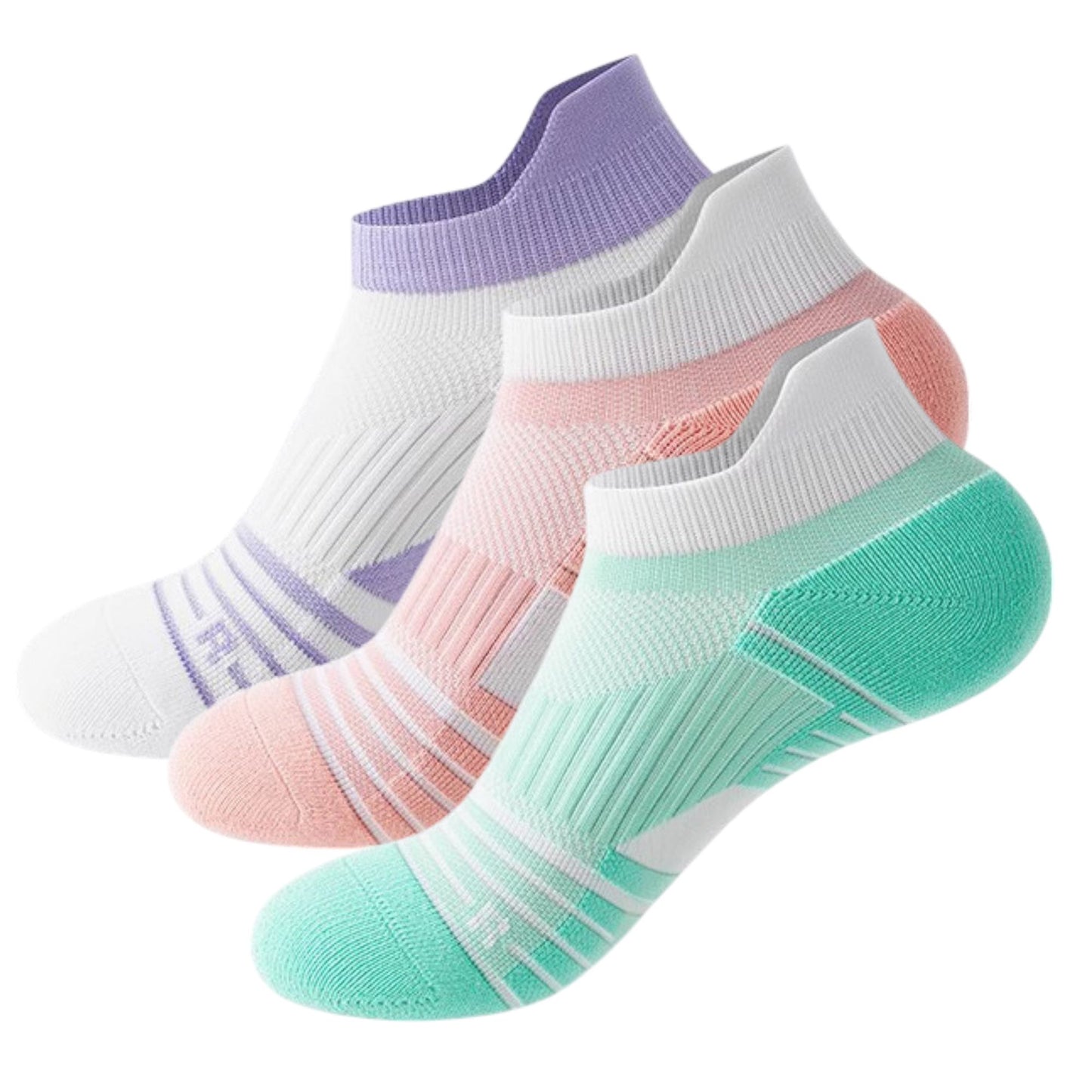3 Pairs Cushioned Sport Ankle Socks with Arch Support Breathable Stretch Mesh Knit Athletic Low-Cut Design