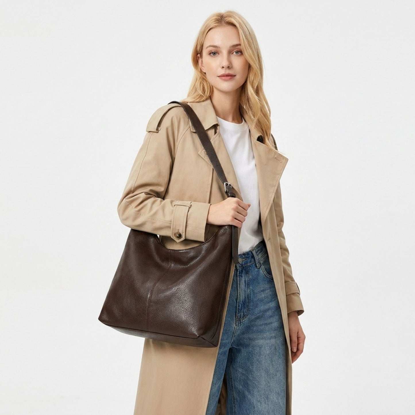 Faux Leather Hobo Shoulder Bag with Adjustable Strap and Roomy Pockets
