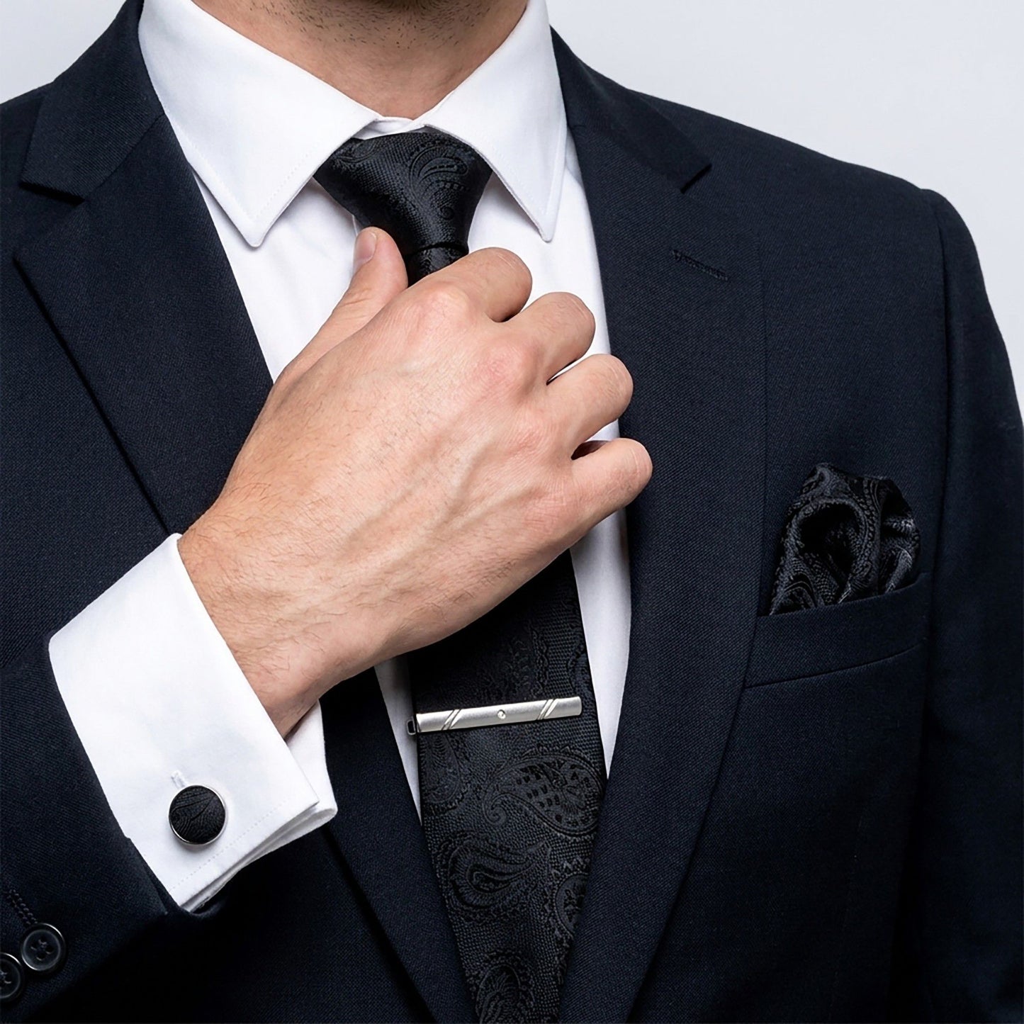 Men's Floral Print Tie Gift Set with Matching Pocket Square Cufflinks and Silver Tie Clip