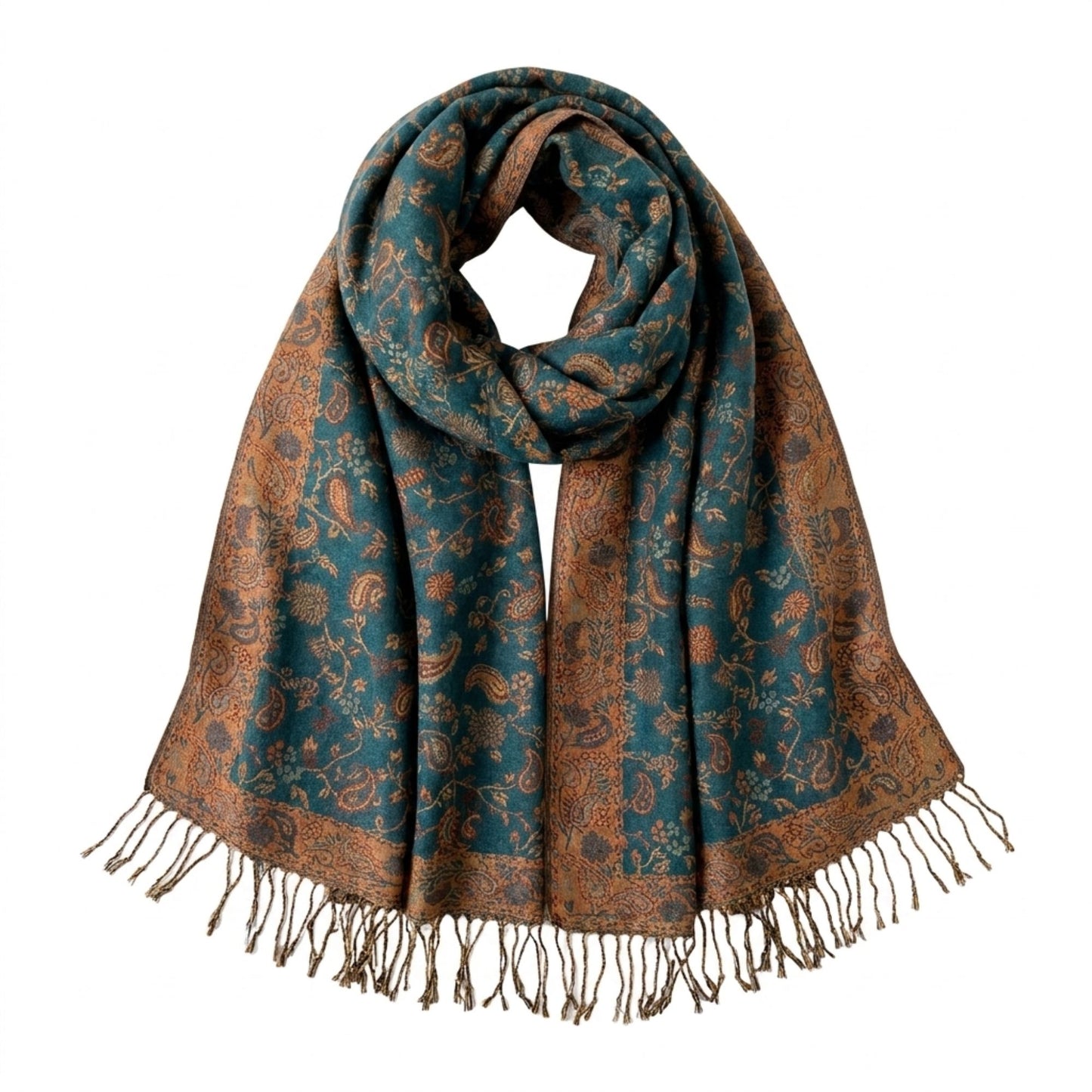 Paisley Scarf with Fringe Trim Soft Wrap Shawl 75*27.5 Inches