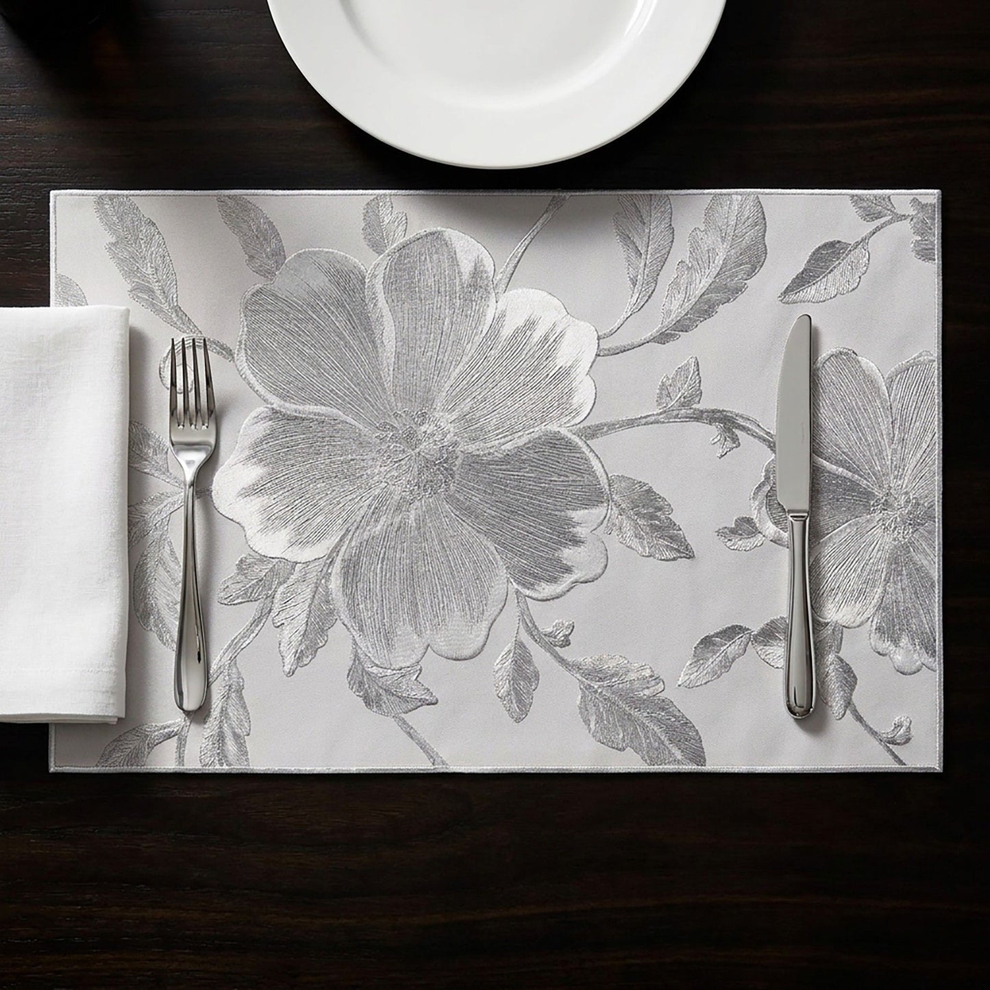 4 Piece Floral Placemat Set Metallic PVC Heat Resistant Table Mats for Dining Table