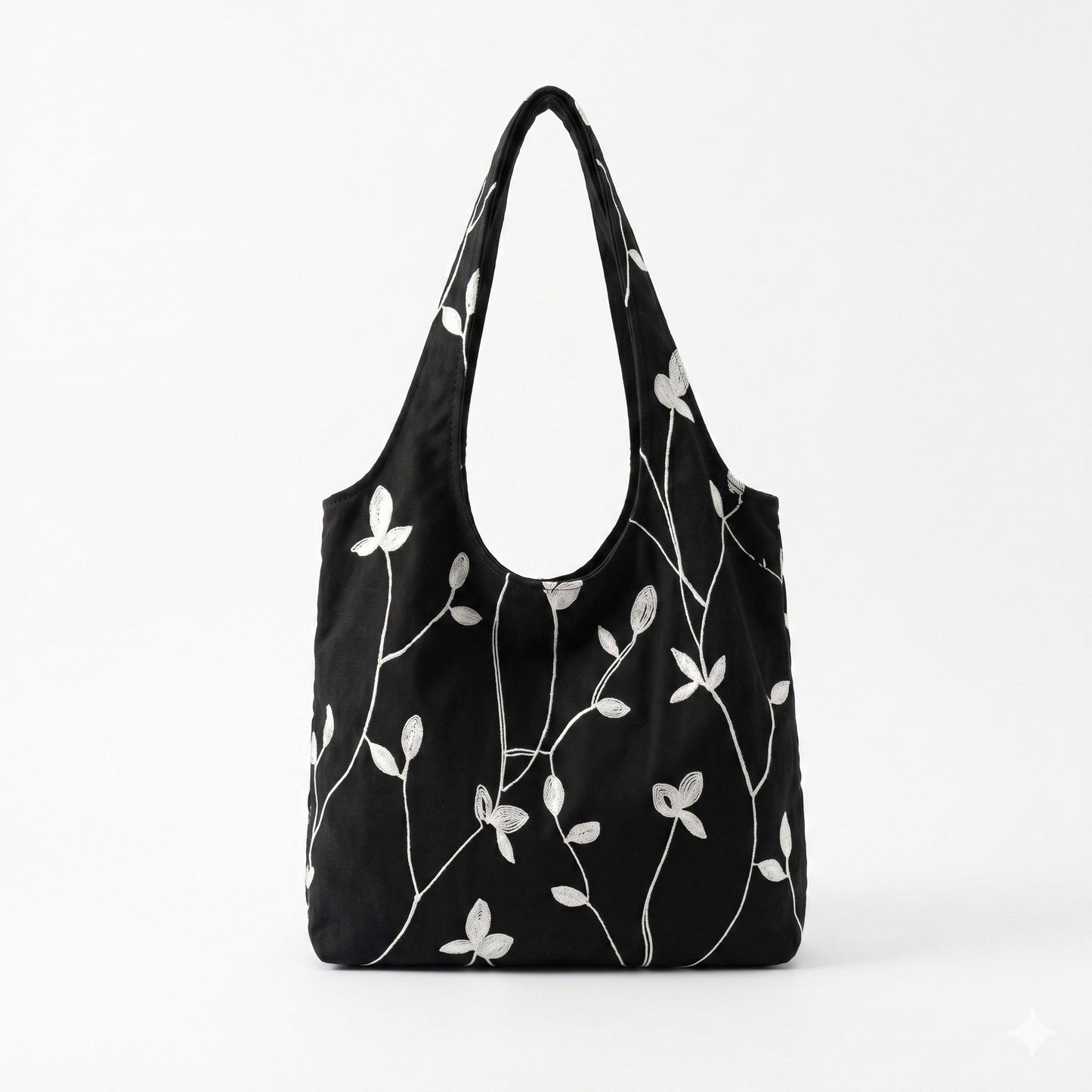 Embroidered Leaf Shoulder Tote Bag Lightweight Foldable Everyday Bag for Women