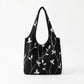 Embroidered Leaf Shoulder Tote Bag Lightweight Foldable Everyday Bag for Women