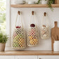 Macrame Hanging Produce Basket Set Woven Cotton Rope Storage Organizer