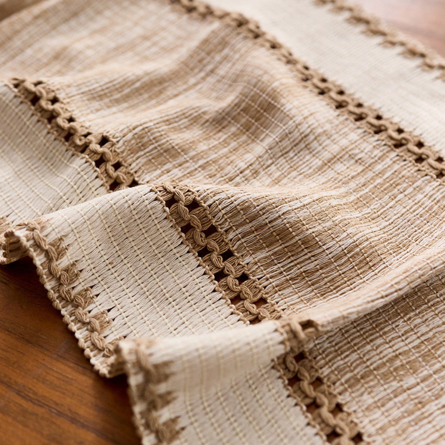 4 Set Woven Rectangular Placemats with Textured Stripes and Fringe Edges 11.8x19.5 in