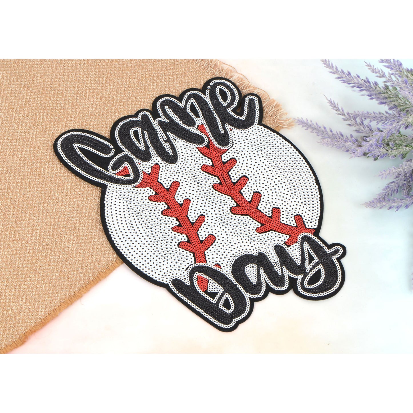 Baseball Mama Sequin Iron On Patches Game Day Applique Large Patch Accessory Clothes Jacket Uniform Backpack DIY Decor