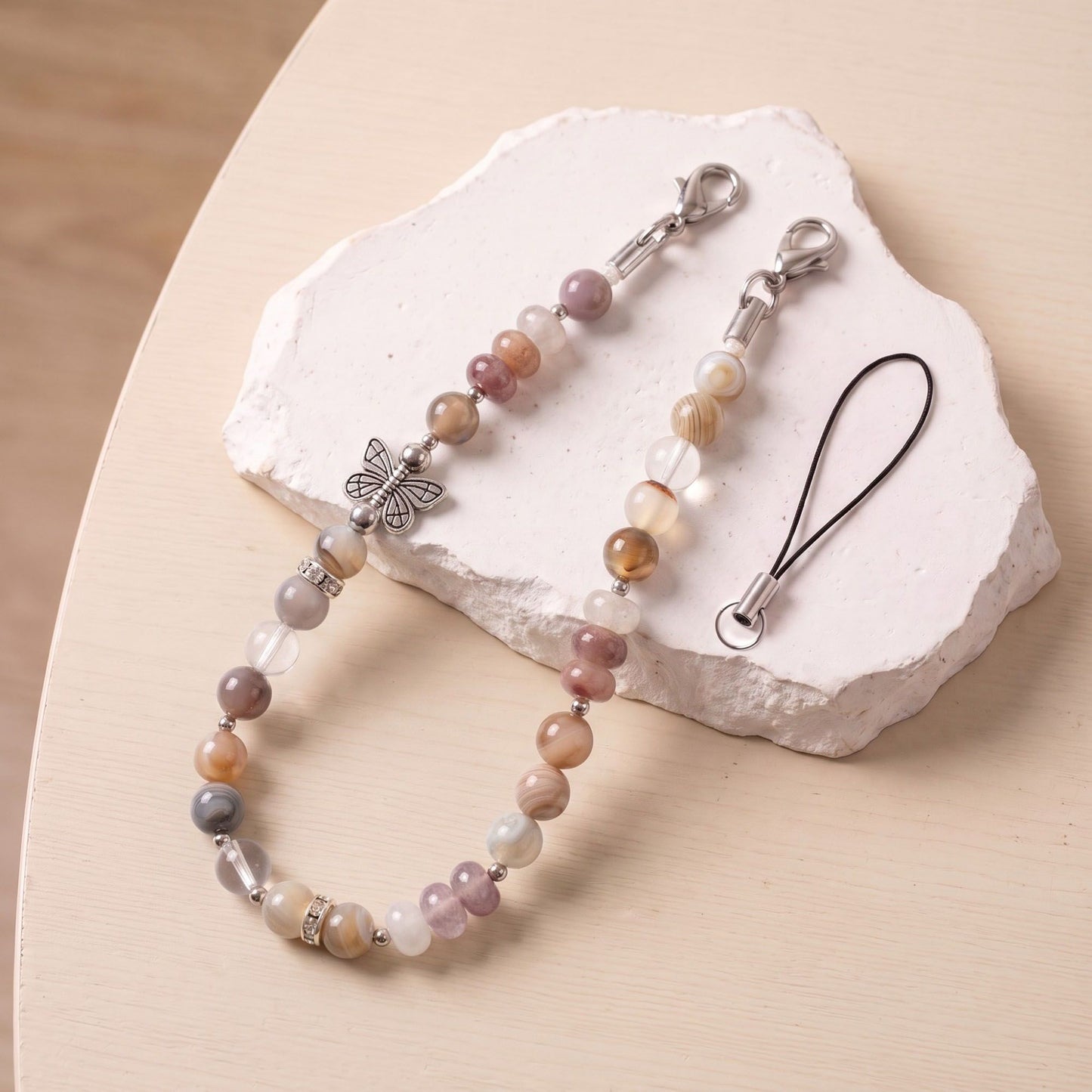 Beaded Phone Wrist Strap with Butterfly Charm
