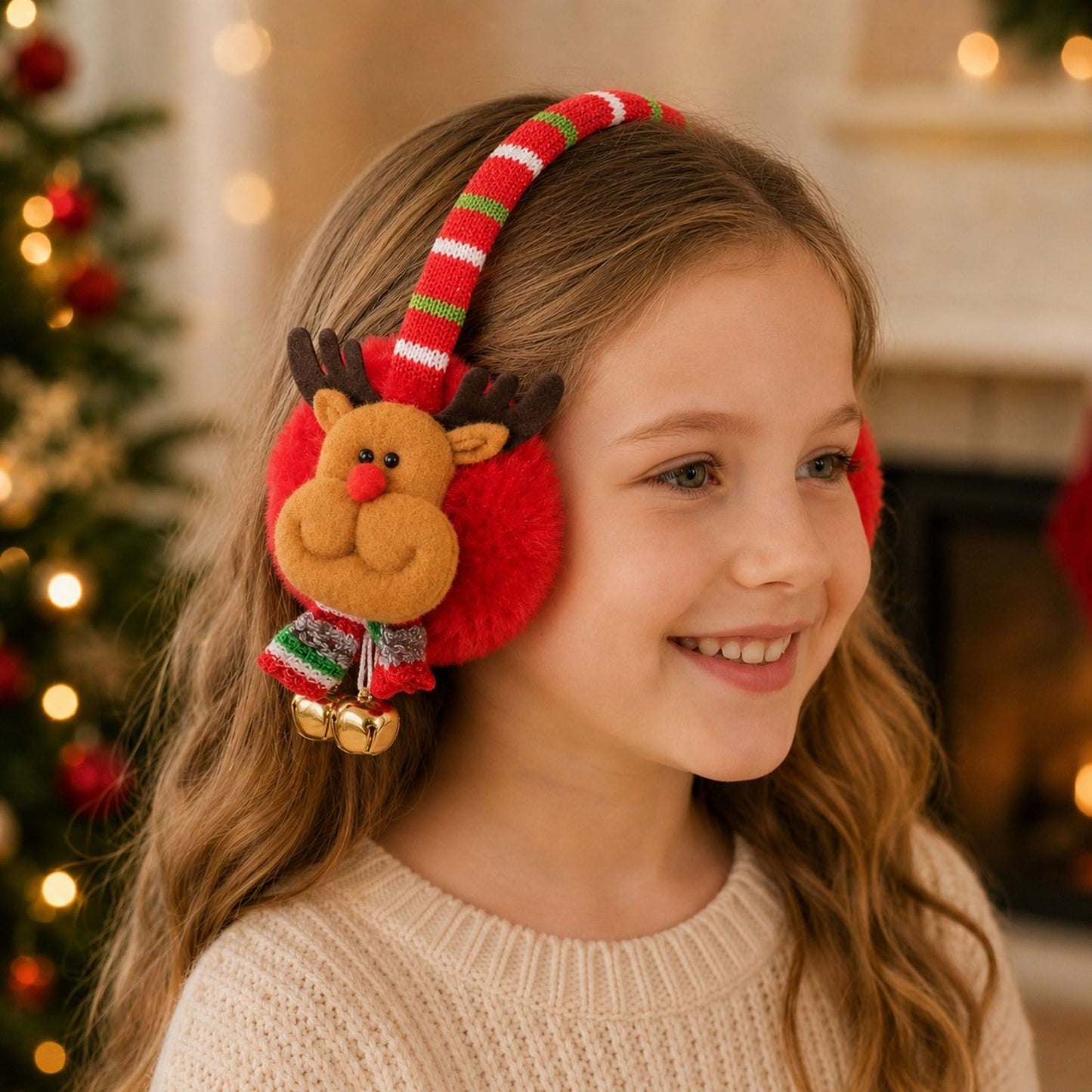 Christmas Santa Plush Earmuffs with Jingle Bell Accents