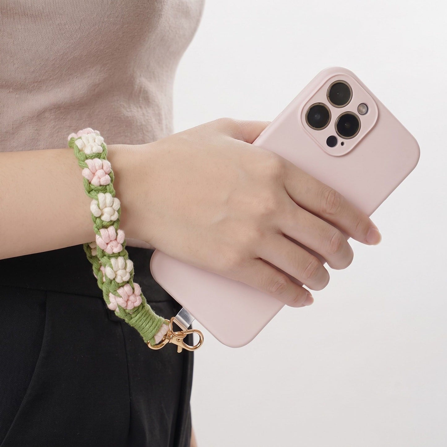 Floral Braided Wrist Strap with Swivel Clasp