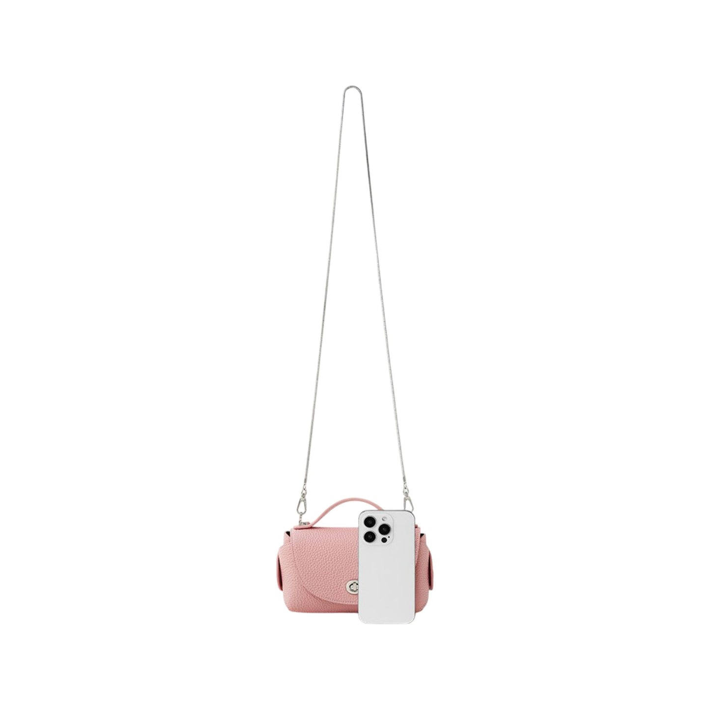 Pebbled Leather Mini Top Handle Bag with Chain Crossbody Strap and Turn Lock Closure