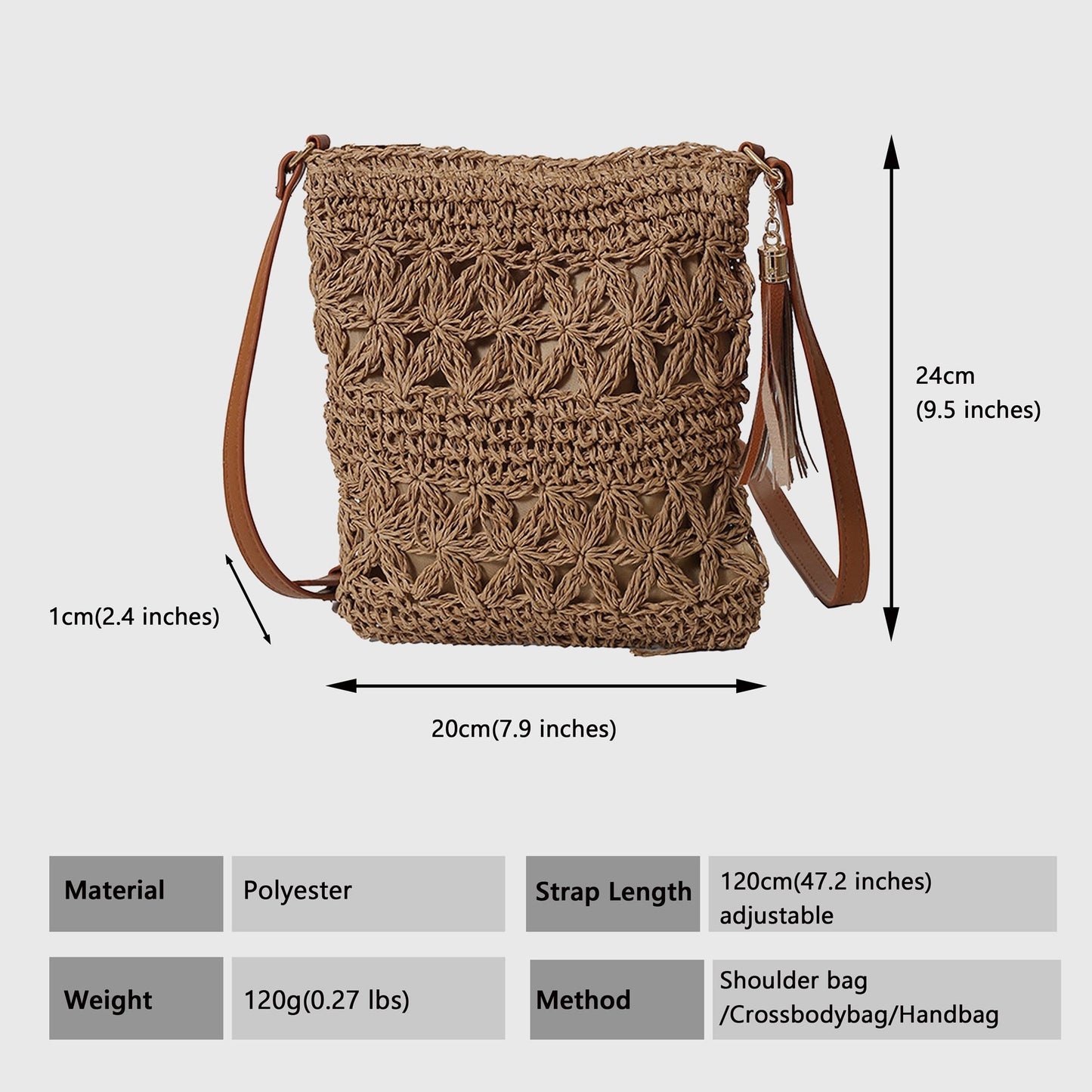 Women's Bohemian Crochet Shoulder Bag with Leather Straps