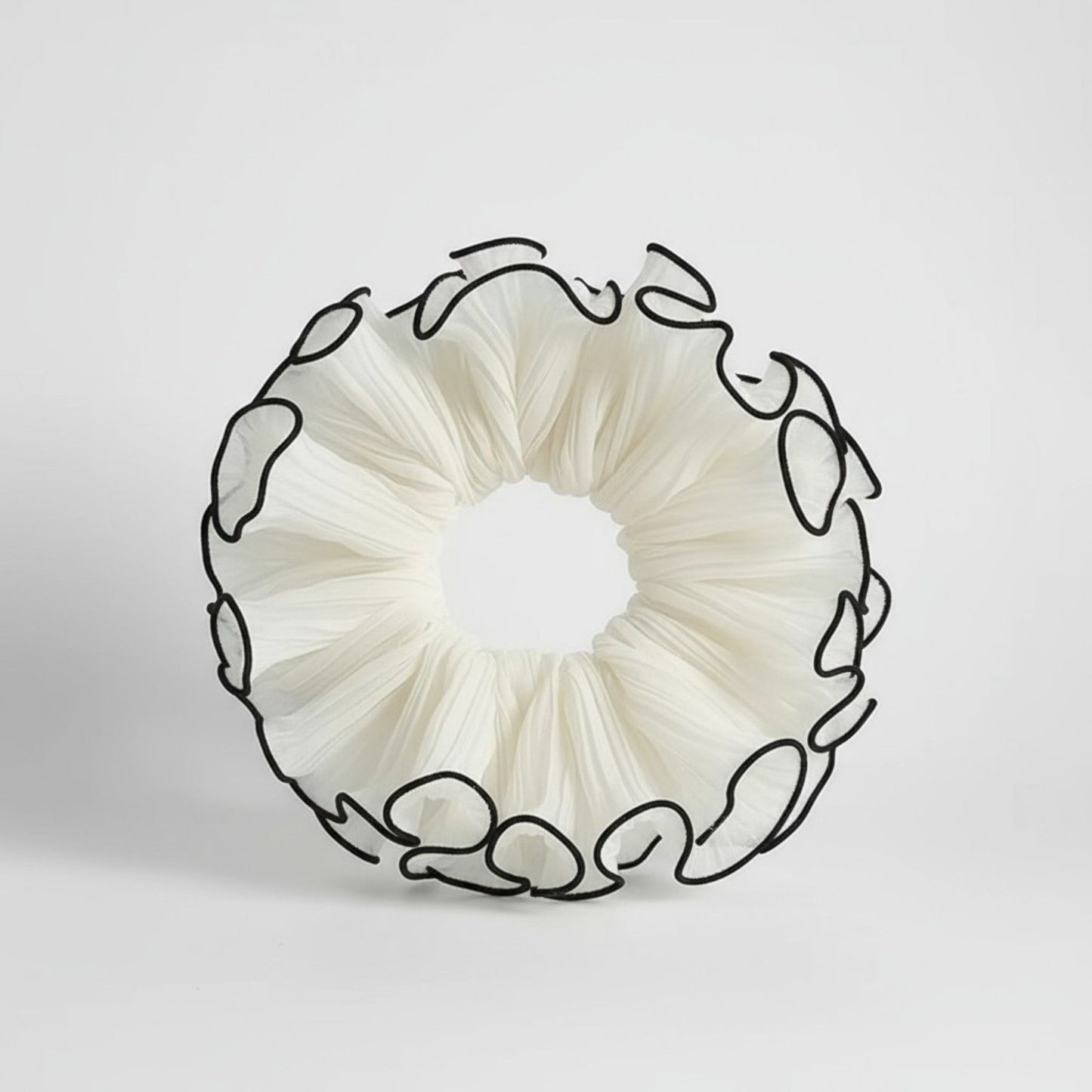 Pleated Organza Hair Scrunchie with Contrast Trim and Voluminous Ruffled Design