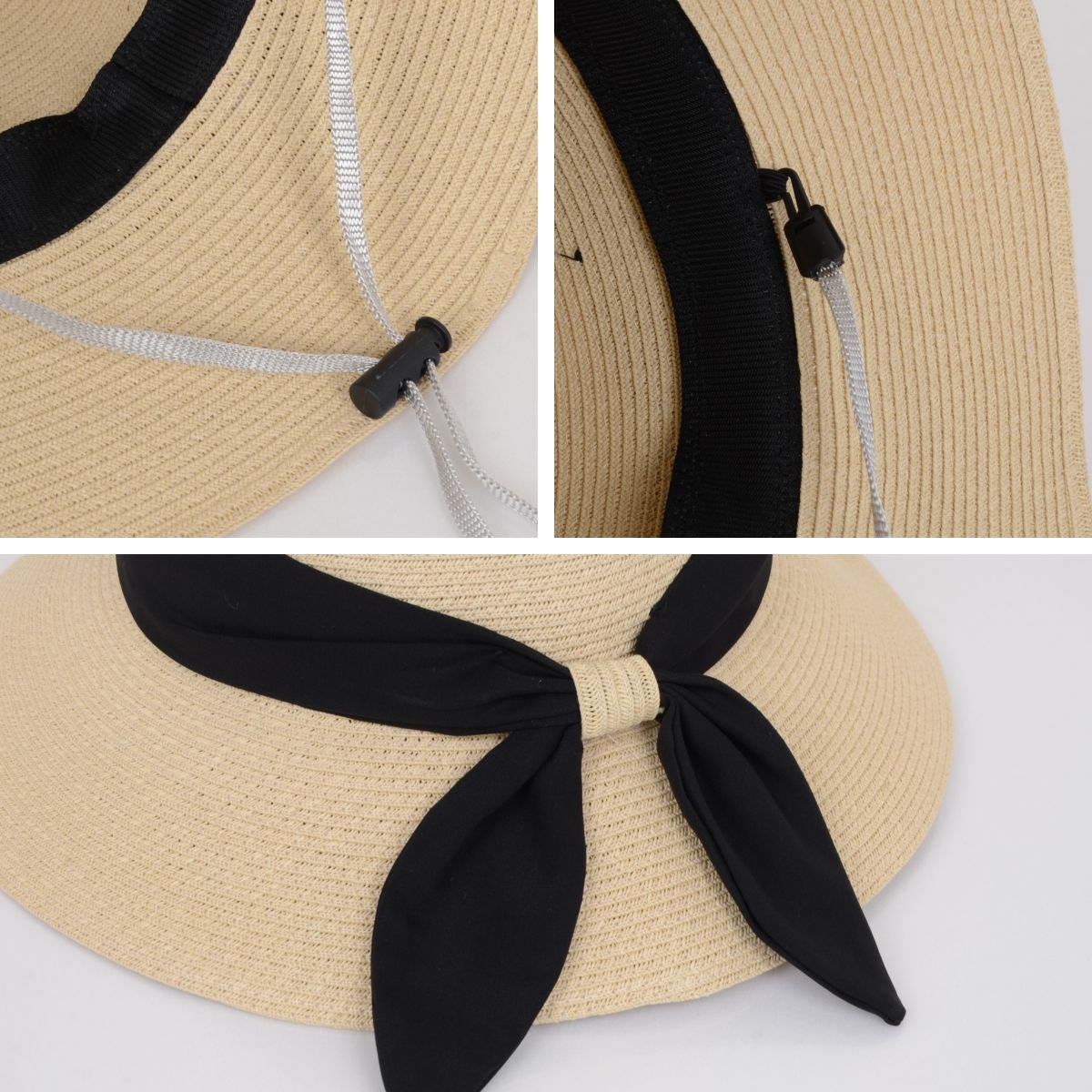 Women's Woven Floppy Sun Hat with Wide Ribbon Knot Detail and Curved Brim