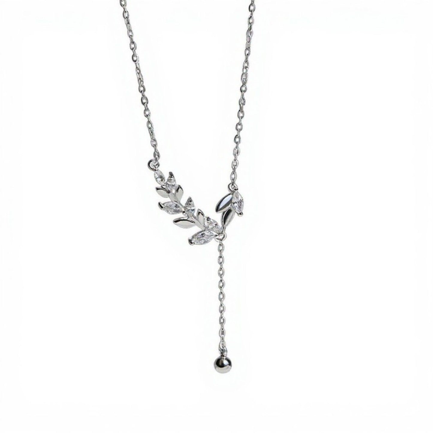 Women's Crystal Leaf Pendant Necklace with Drop Chain Accent