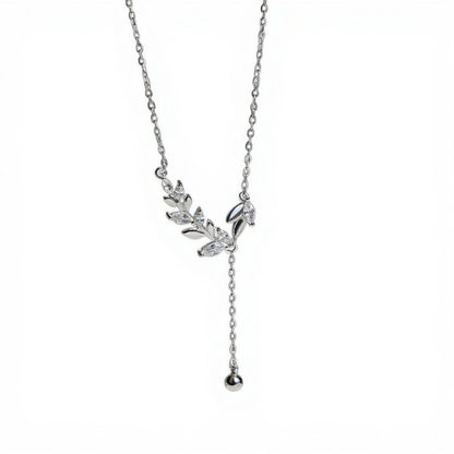 Women's Crystal Leaf Pendant Necklace with Drop Chain Accent