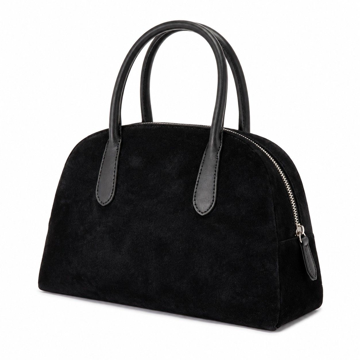 Faux Suede Satchel Bag with Double Handles Zip Closure and Interior Pockets