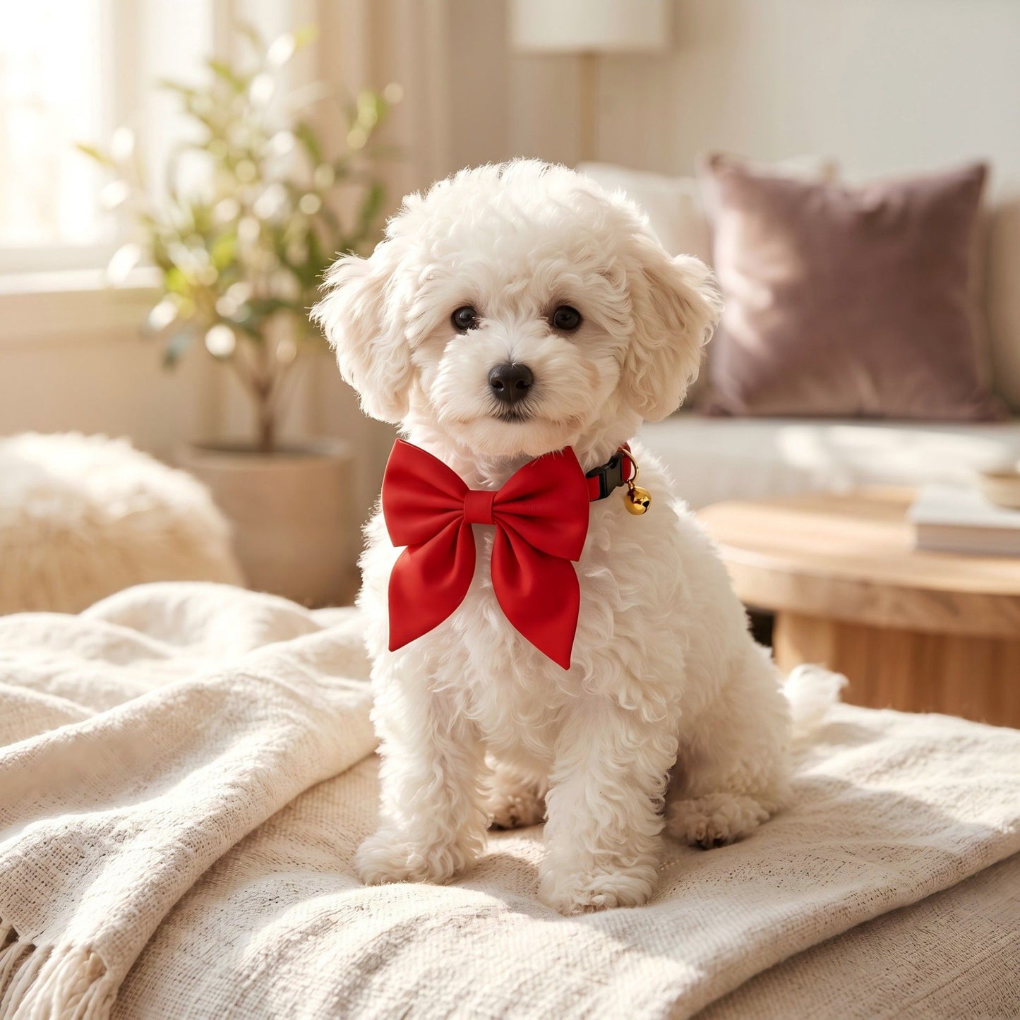 Pet Bow Collar Soft Adjustable Satin Bow Tie with Bell Detail Elegant Neck Accessory