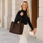 Faux Suede Tote Bag with Removable Zip Pouch and Double Shoulder Handles