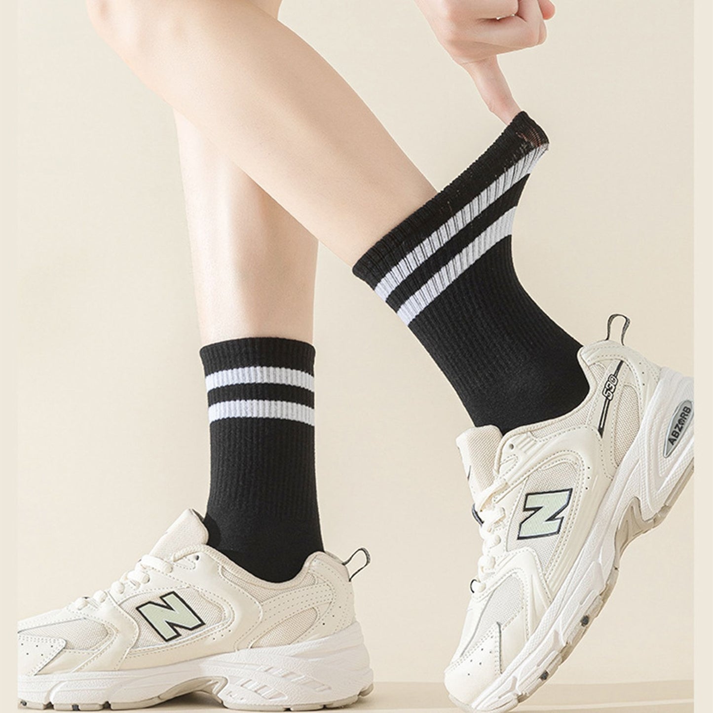 4-Pack Sporty Crew Socks with Double White Stripes Moisture-Wicking Ribbed Design