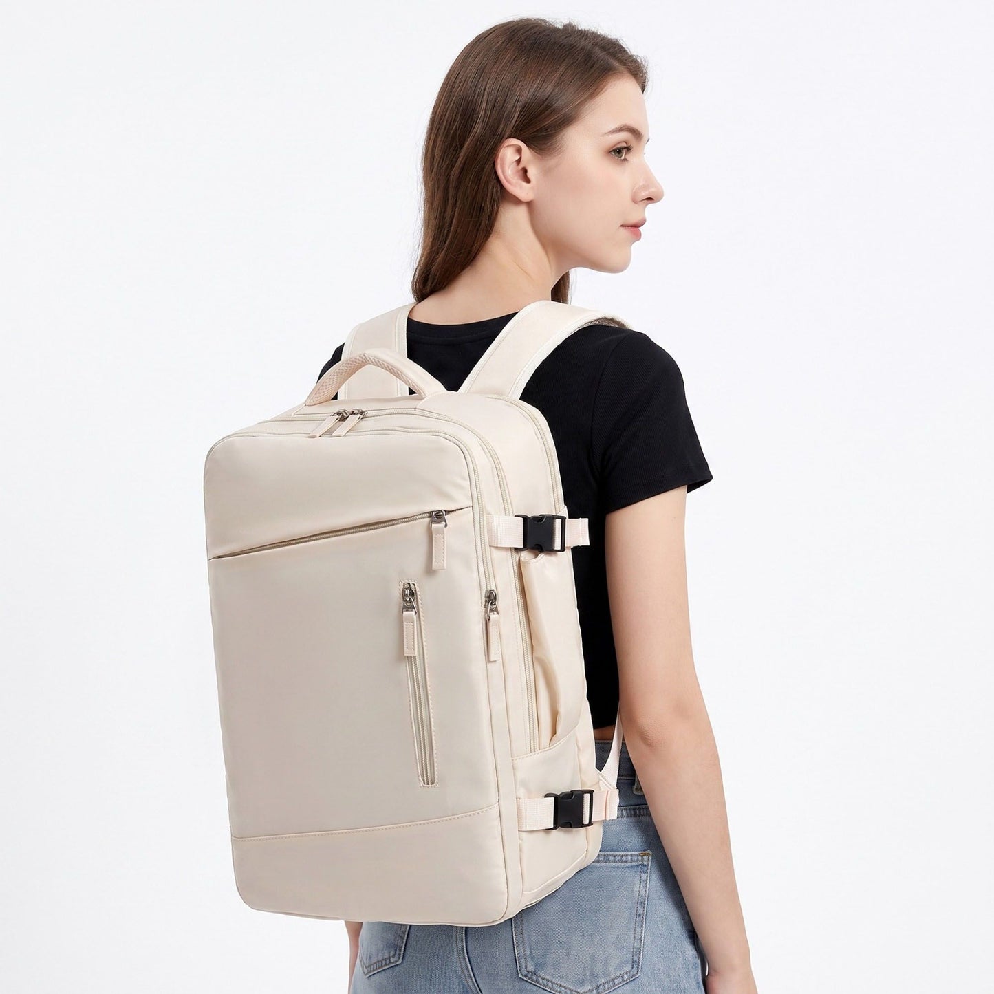 Multi-Compartment Travel Backpack with Padded Straps, Side Pockets and Compression Buckles