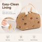 Heart Print Corduroy Insulated Lunch Bag with Handles and Zip Closure