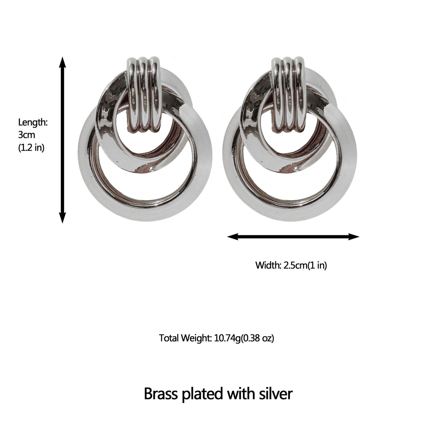 Women's Brass Interlocking Circle Earrings