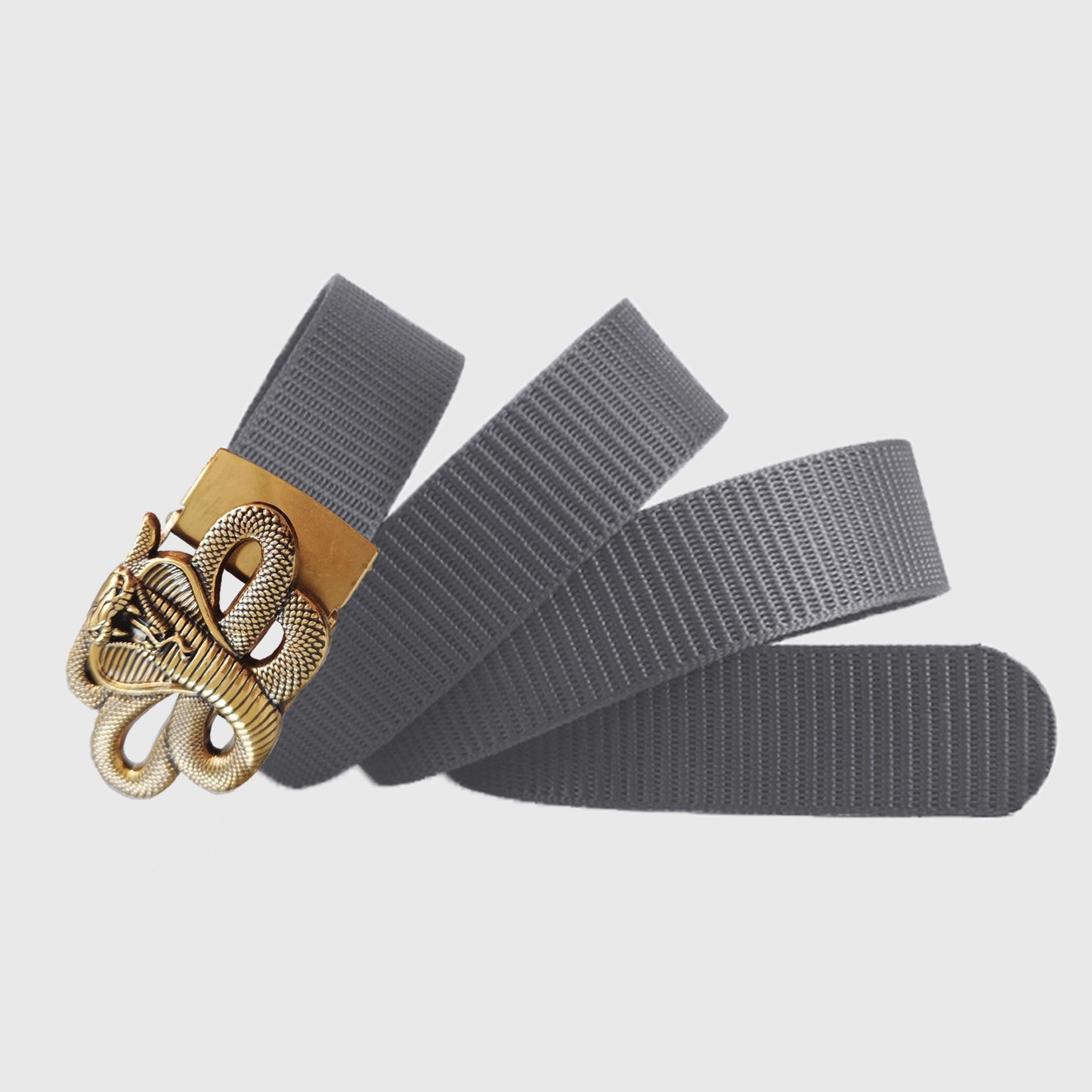 Nylon Belt with Gold Cobra Buckle - Bold Statement Buckle Belt for Edgy Casual & Stylish Outfits