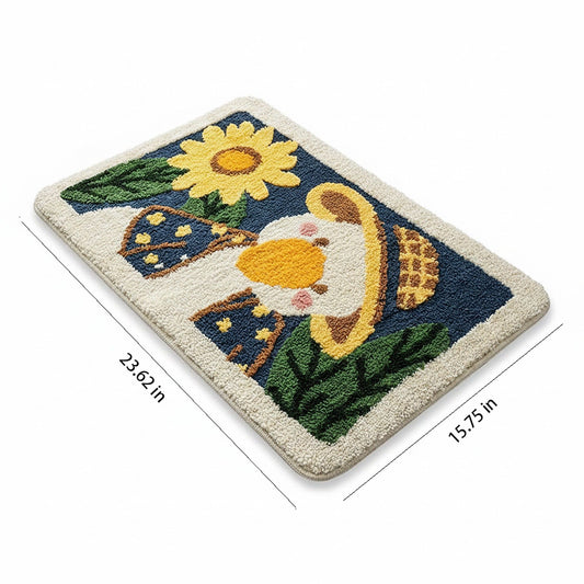 Tufted Floor Mat with Cute Animal and Sunflower Design Non Slip Backing Soft Plush Decorative Rug
