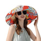 Wide Brim Floppy Sun Hat with Colorful Printed Underside UV Protection Lightweight Foldable Design for Outdoor Use