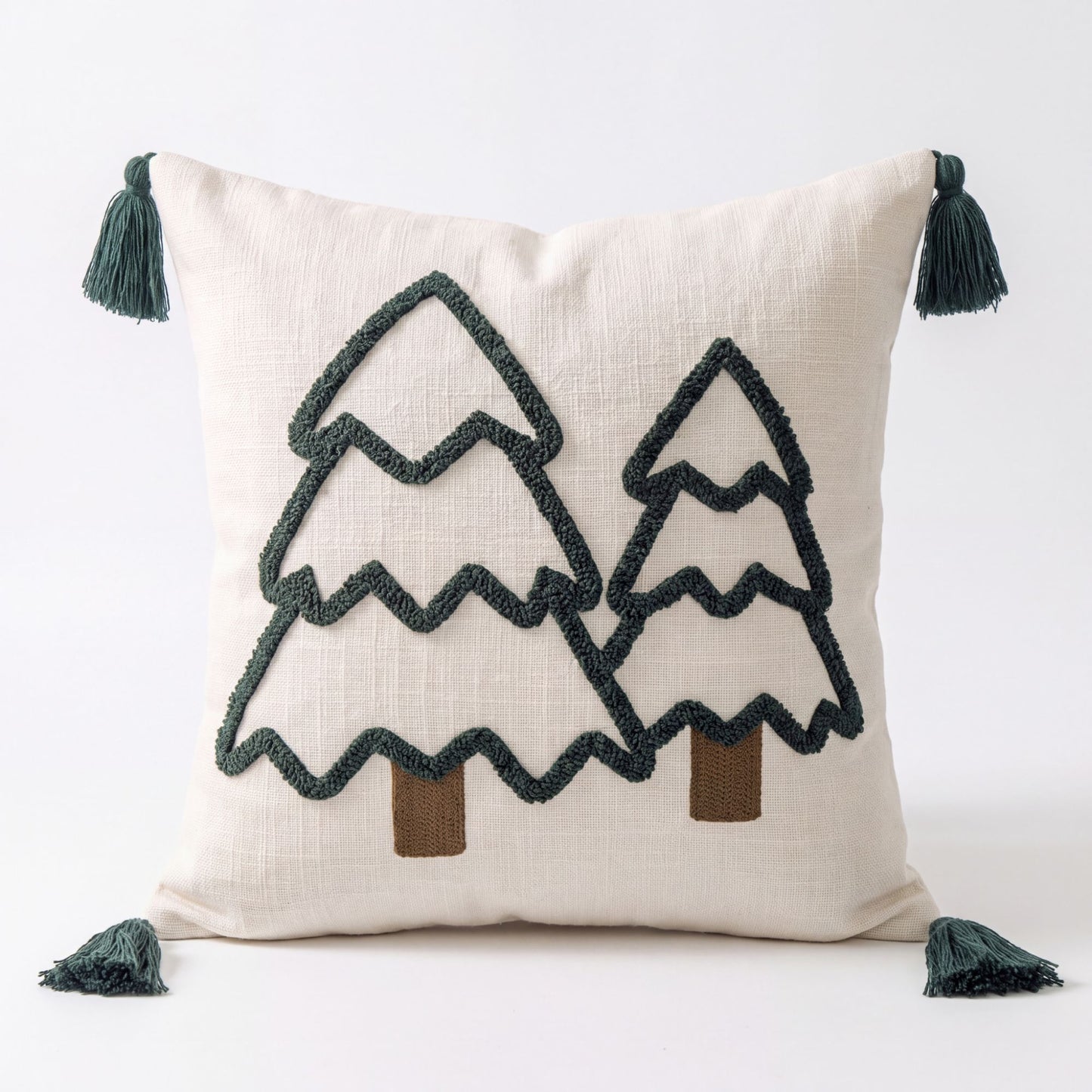 Christmas Tree Tufted Square Throw Pillow Cover with Tassels Holiday Decor
