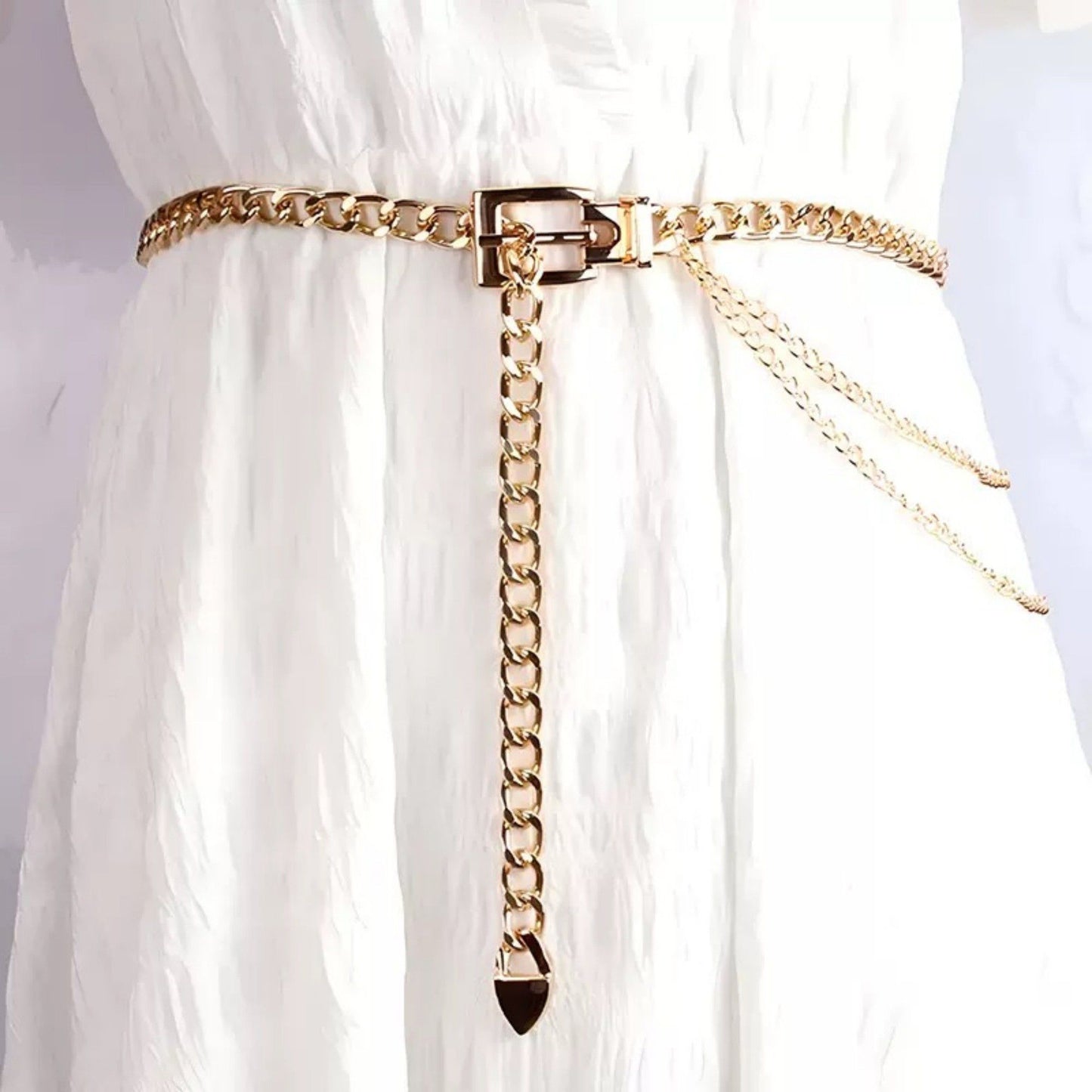 Chunky Chain Waist Belt with Layered Draped Links and Buckle Detail for Stylish Definition 41.5in