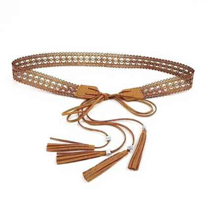 Braided Faux Leather Waist Belt with Tassel Tie Detail 67in