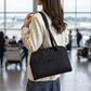 Women's Quilted Shoulder Tote Bag with Front Pocket and Zipper Closure